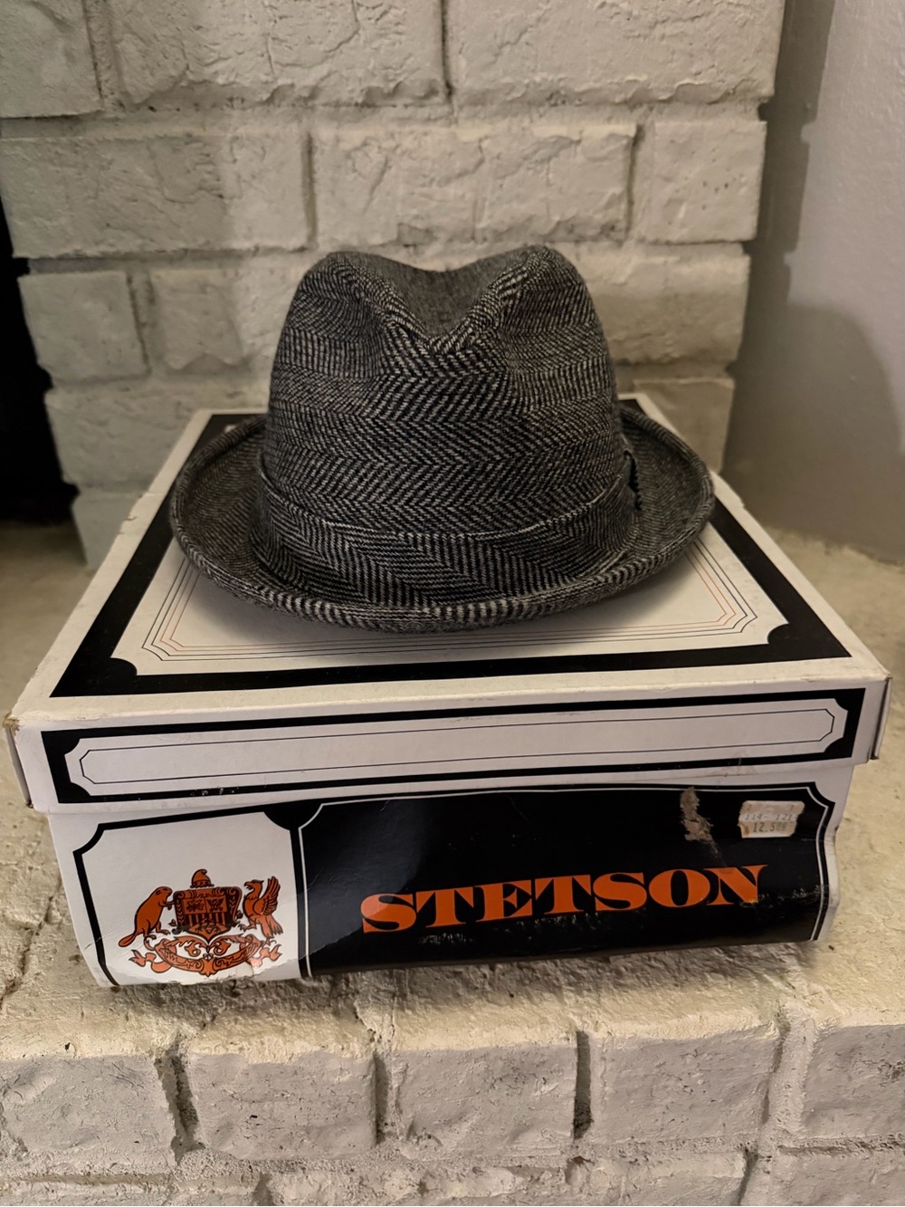 1950s Stetson Black and Gray Herringbone Fedora